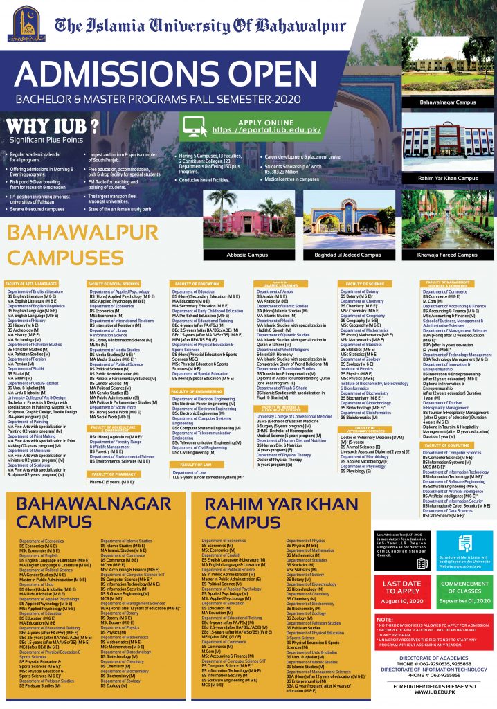 Islamia University Bahawalpur Admissions 2020