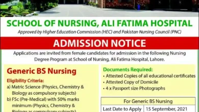 School of Nursing Ali Fatima Hospital Admission 2021