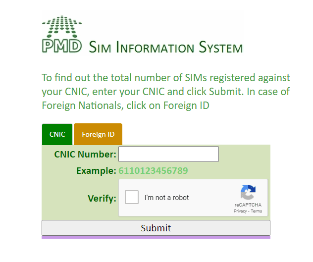 how to check sims on cnic
