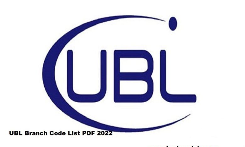 Ubl Branch Code list PDF 2022
