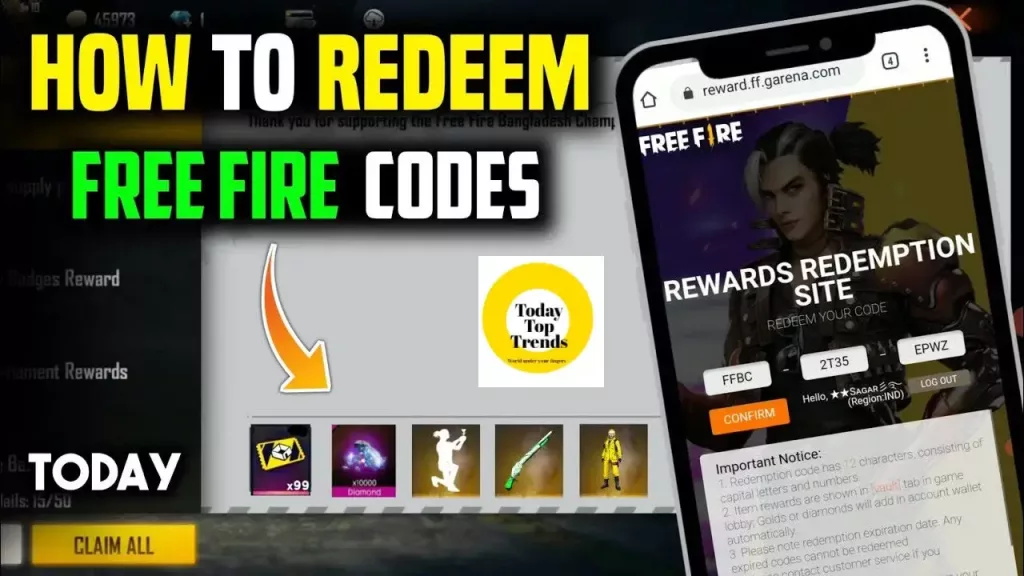 garena free fire redeem codes today